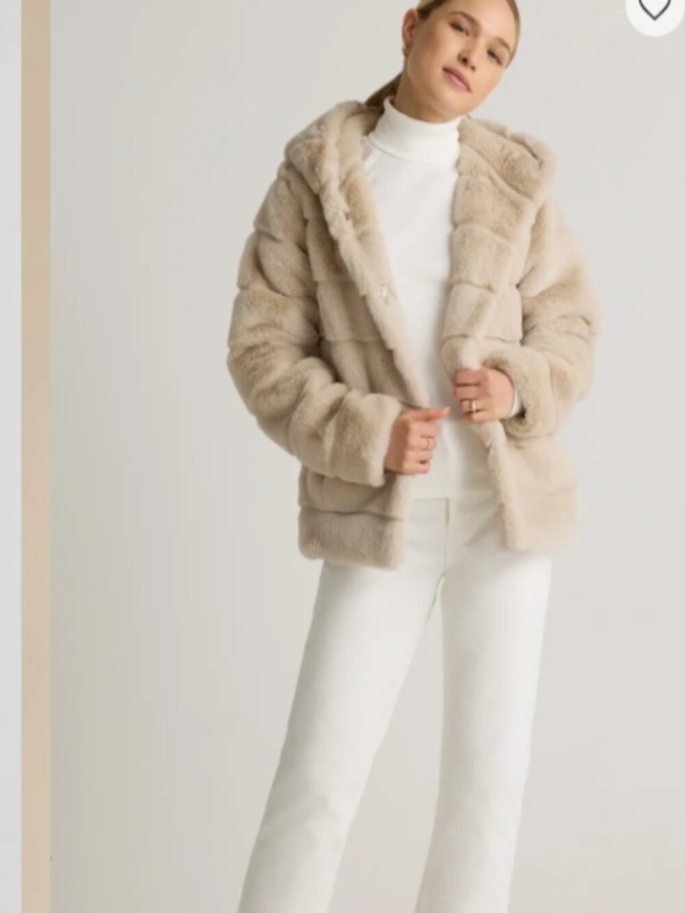 Quince Hooded Faux Fur Jacket Latte M